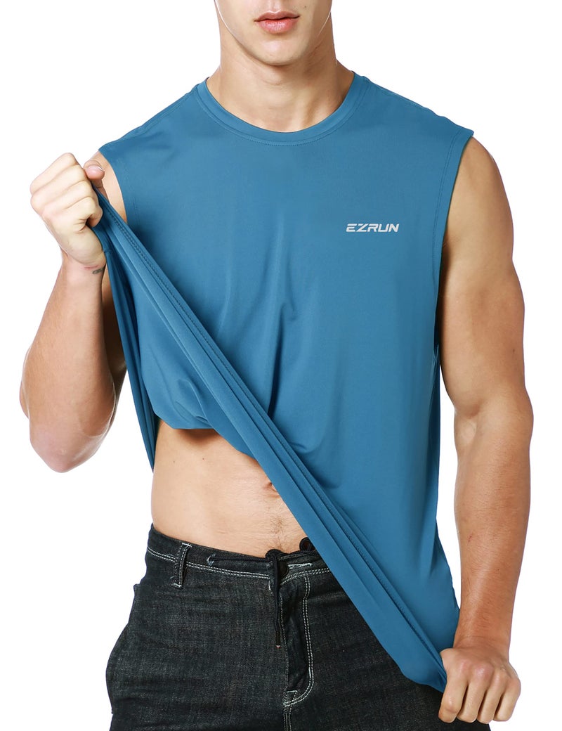 EZRUN Men's Sleeveless Shirt Quick Dry UPF 50+ Swim Beach Shirts Gym Workout Muscle Athletic Summer Tank Top Big and Tall Bright Blue - Image 3